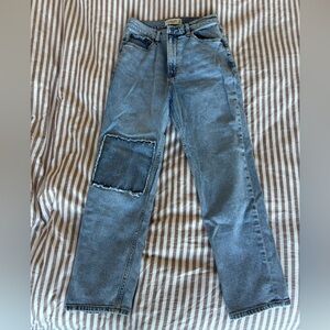 Abercrombie & Fitch The Ankle Straight Ultra High Rise Curve love Patchwork Jean